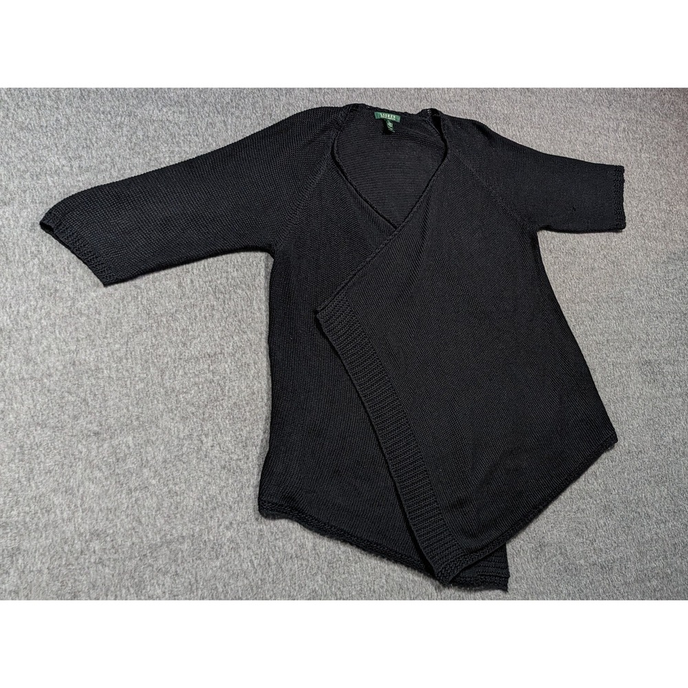 Lauren Ralph Lauren Sweater Womens 2X Black Linen Open Cardigan Whimsygoth